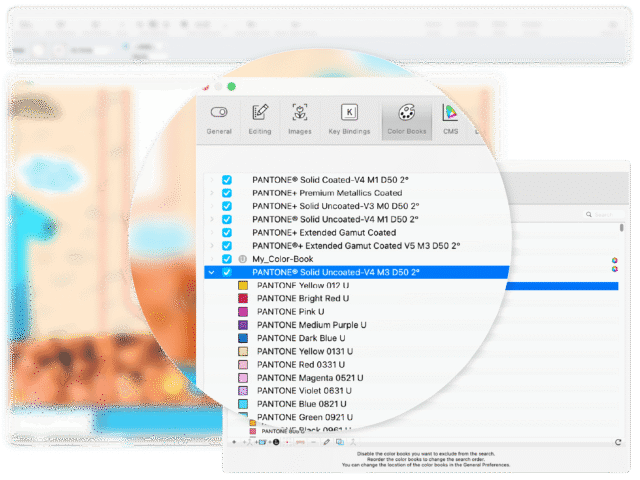 Screen showing Pantone color selection interface.