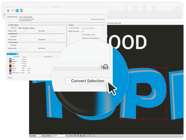 Convert colors dialog with magnified action button